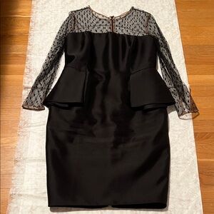 Carmen Marc Valvo Black Dress with Sheer Polka Dot Sleeves
